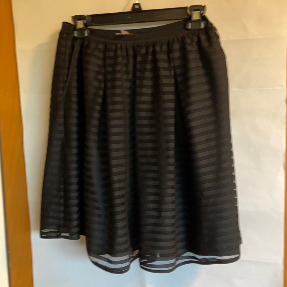 Garnet Hill Pleated Skater Skirt. Two layers. Outer layer is mesh stripes